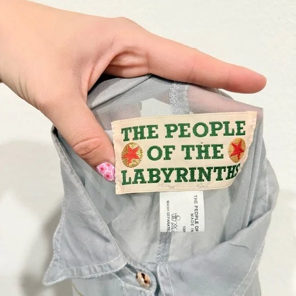 The People Of The Labyrinths 100% Silk Button Down Long Sleeve Sheer Blouse - Picture 5 of 6